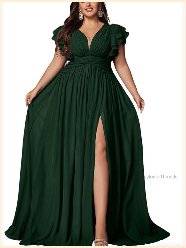 Plus Size V-Neck Chiffon Maxi Dress With Slit Elegant Formal Gown